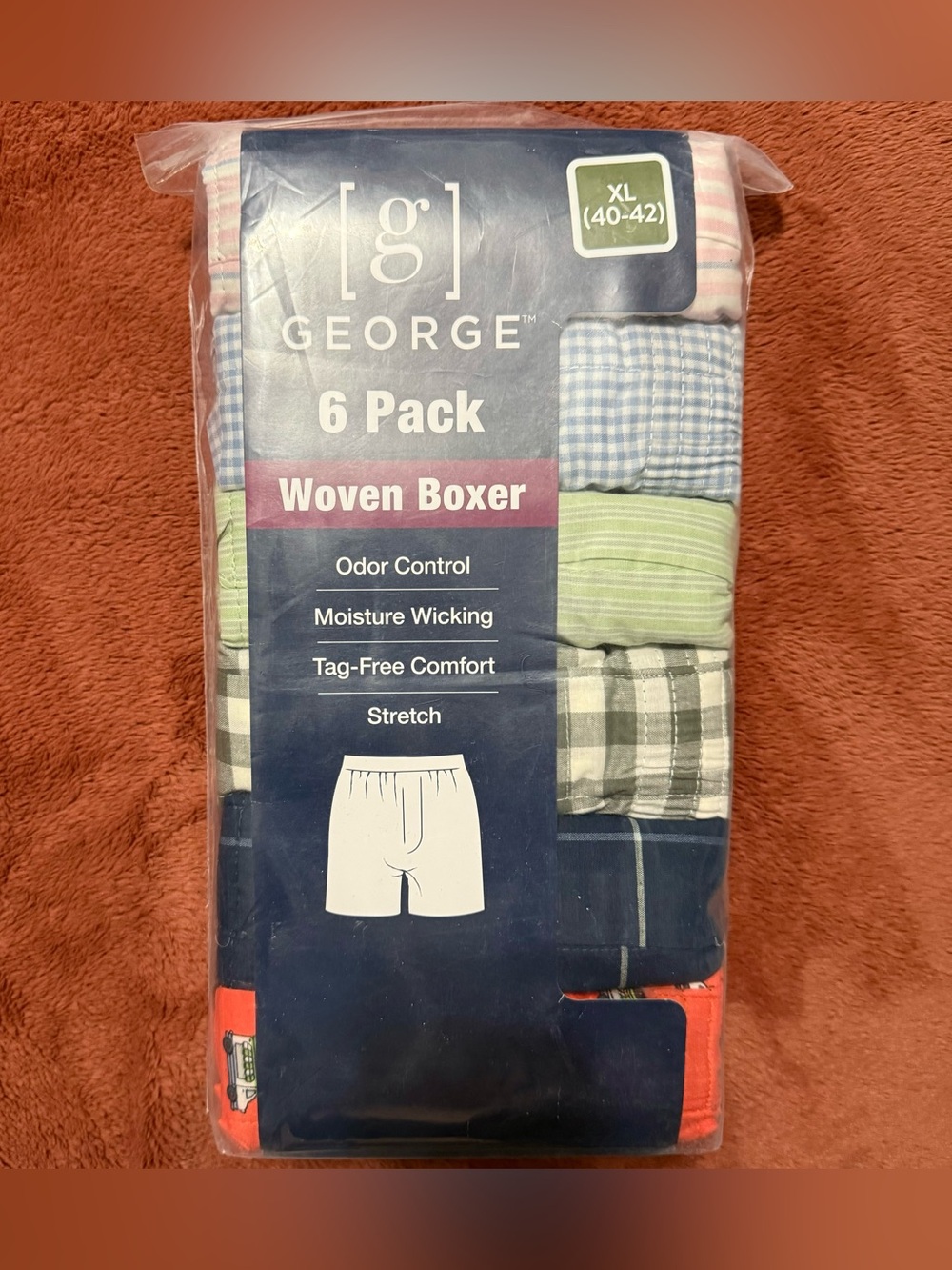 NWT George Men’s 6-Pack Woven Boxers - Blue, Green, Gray, Red, Navy size XL